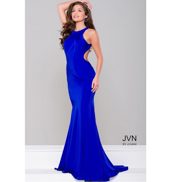 GORGEOUS! JVN JOVANI BLUE Gown w/ Cutouts! NEW - Picture 7 of 8